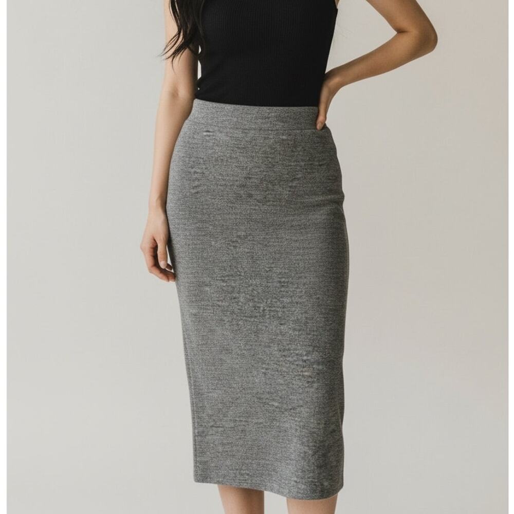 ZARA Chic High Waist Soft Cotton Pullon Midi Pencil Skirt Stretchy Medium Grey